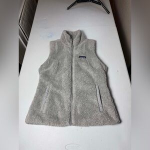 PATAGONIA Womens Los Gatos Vest Gray Fuzzy Full Zip Sz L Teddy Bear Fleece